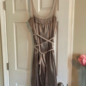 Gold/ Champagne Satin Tie Waist Dress, size 14